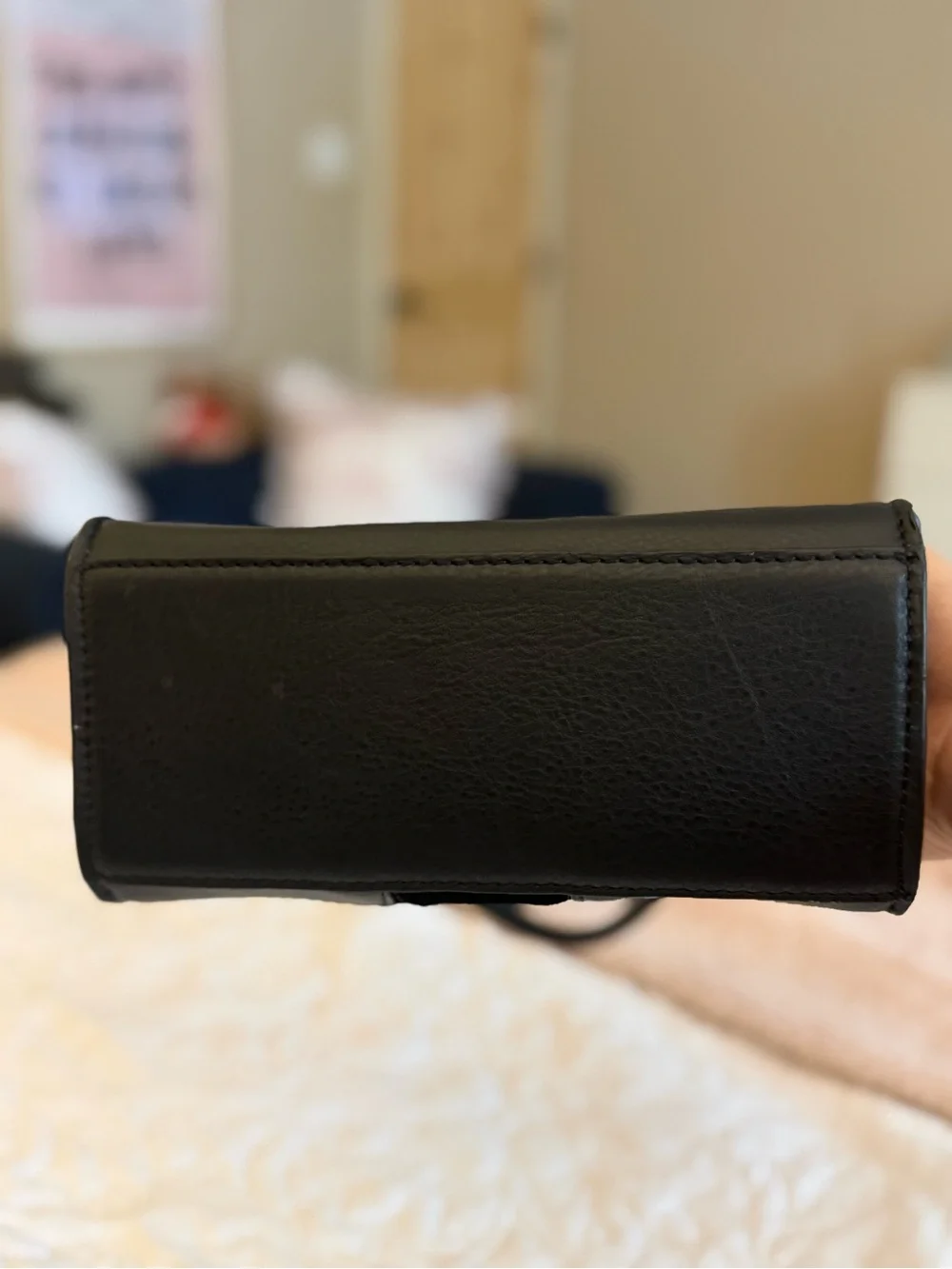 Black Suede Genuine Leather Bag with Black Rhodium Chain